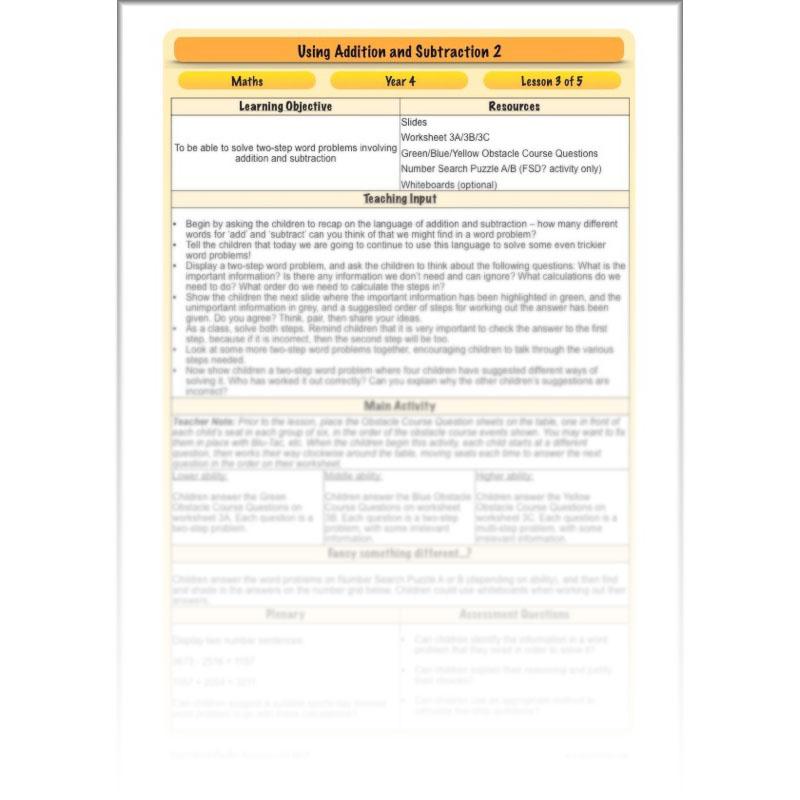 PlanBee Using Addition & Subtraction 2 - Complete Y4 Maths Lessons & Resources