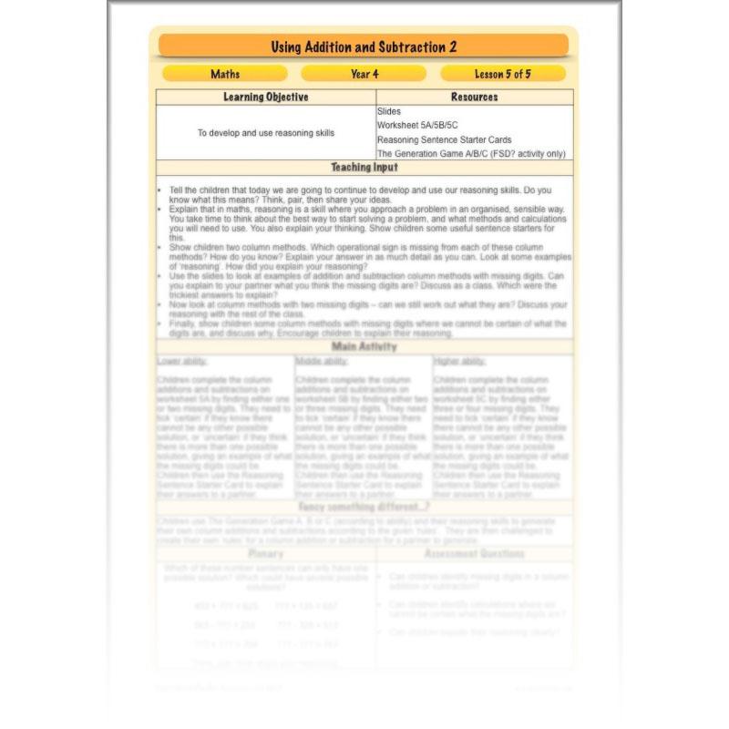 PlanBee Using Addition & Subtraction 2 - Complete Y4 Maths Lessons & Resources