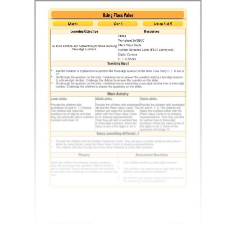 PlanBee Using Place Value: KS2 Maths Planning for Year 3