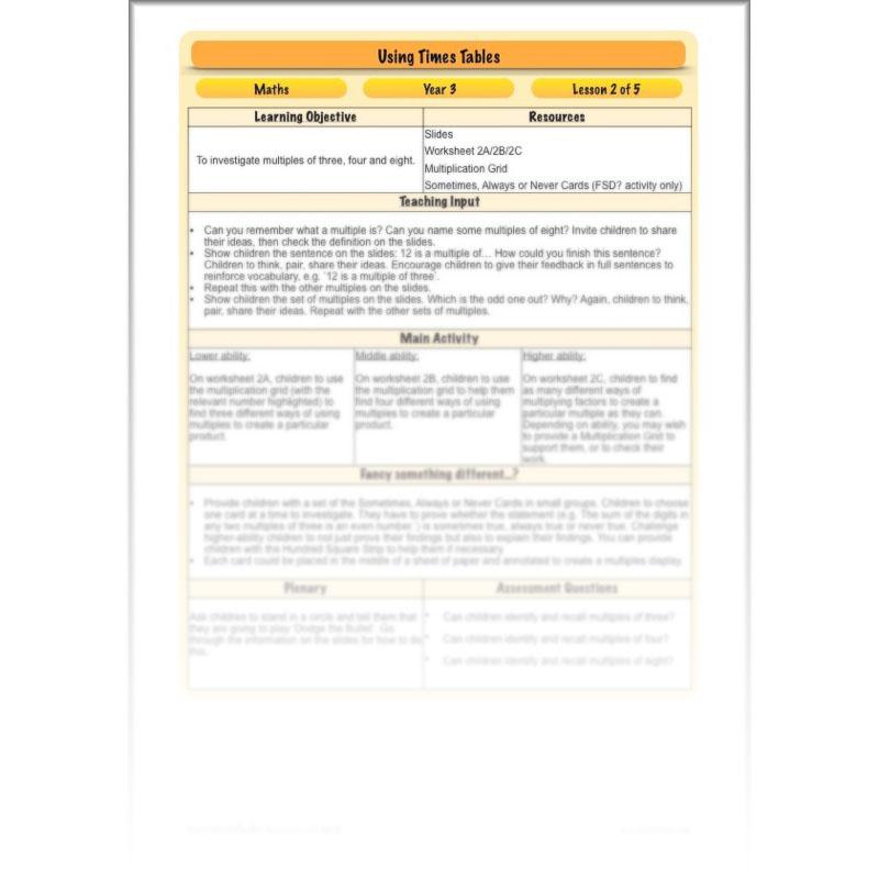PlanBee Using Times Tables: Year 3 PlanBee Maths Multiplication & Division