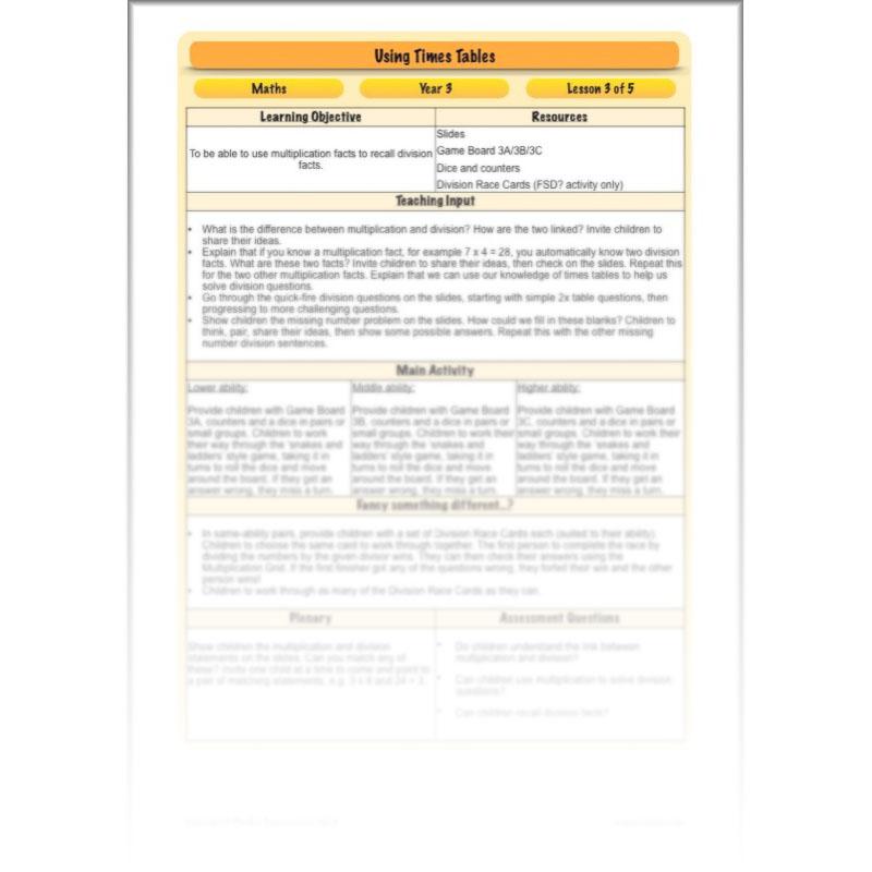 PlanBee Using Times Tables: Year 3 PlanBee Maths Multiplication & Division