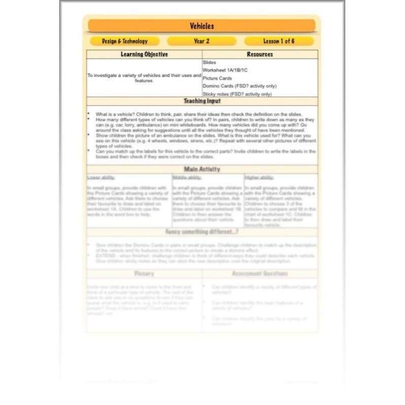Moving Vehicles KS1 Year 2 DT Lesson Planning by PlanBee