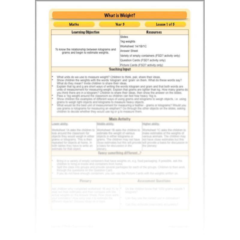 PlanBee What is Weight? Complete Primary Maths Lessons for Year 3