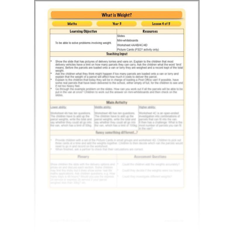 PlanBee What is Weight? Complete Primary Maths Lessons for Year 3