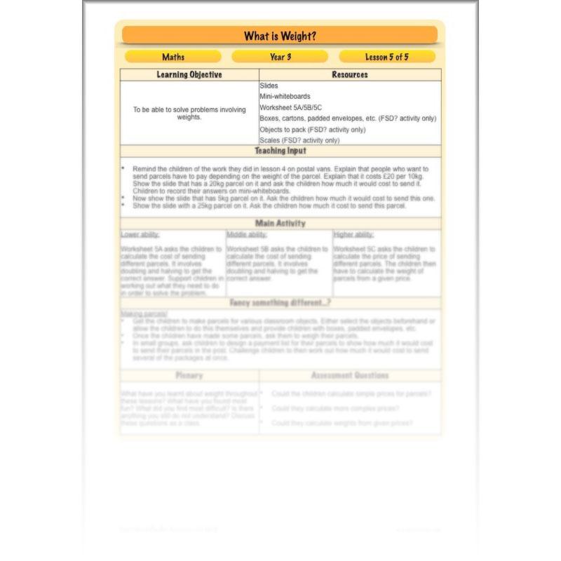 PlanBee What is Weight? Complete Primary Maths Lessons for Year 3