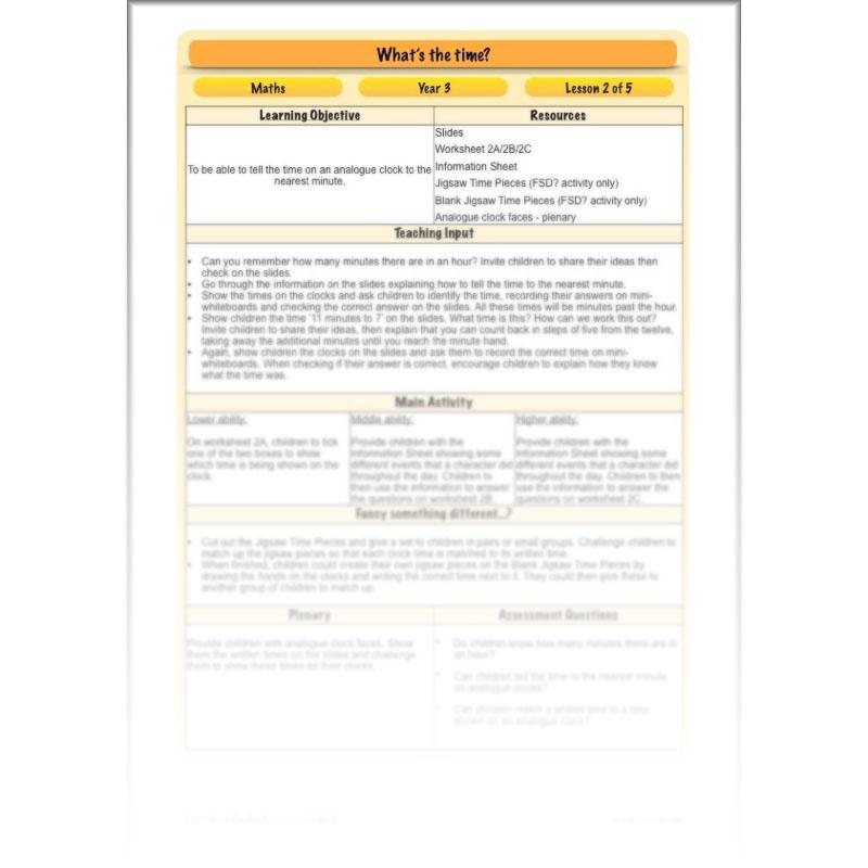 PlanBee Year 3 Time Planning | Plans, Slides and Worksheets