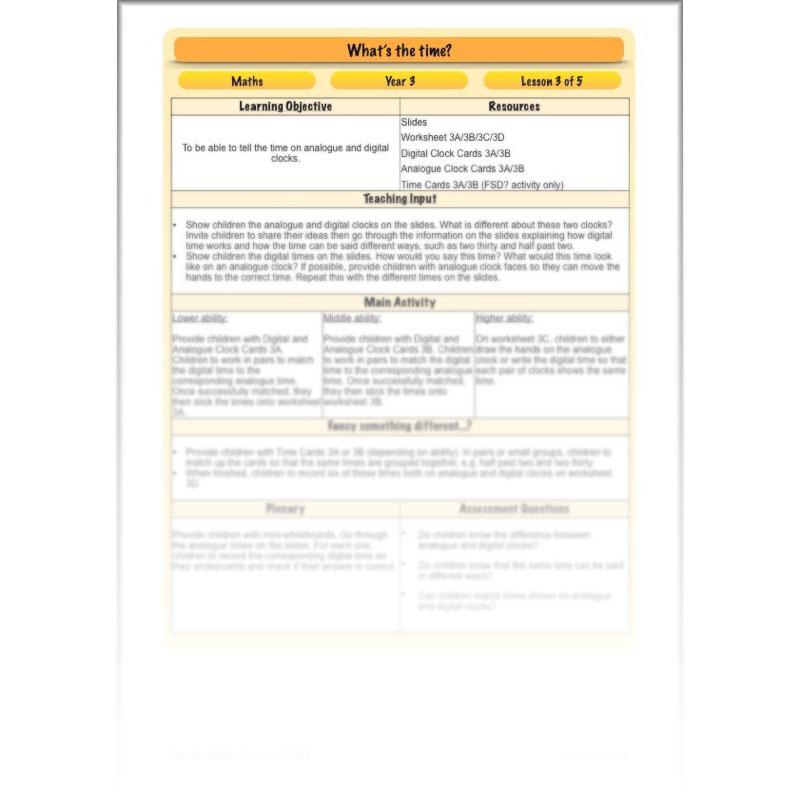 PlanBee Year 3 Time Planning | Plans, Slides and Worksheets