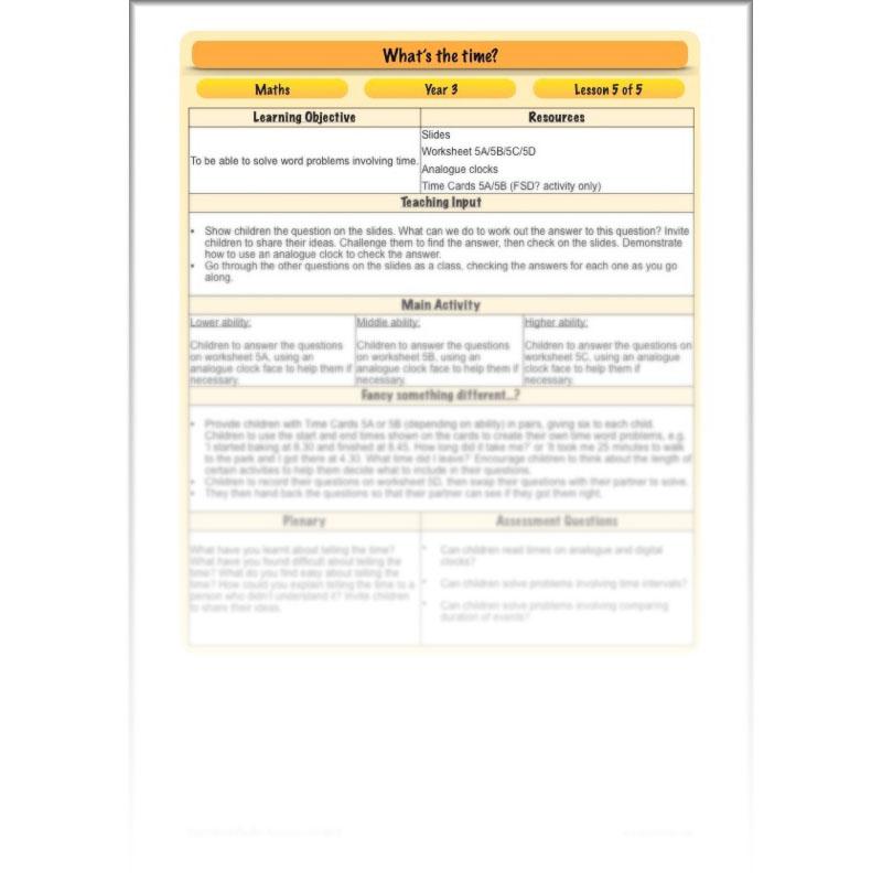 PlanBee Year 3 Time Planning | Plans, Slides and Worksheets