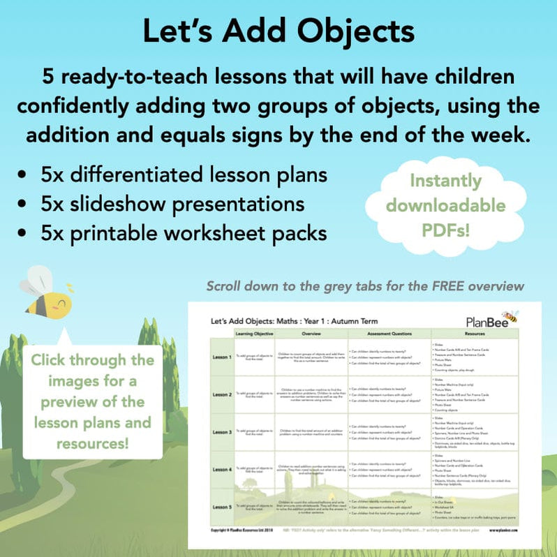 Year 1 Addition to 20 Adding Objects Maths by PlanBee