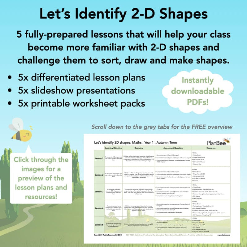 2D Shapes Year 1 Maths Lesson Pack by PlanBee