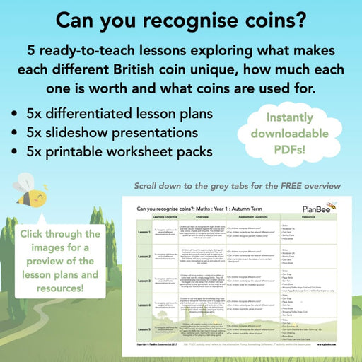 PlanBee Can you recognise coins? Year 1 money lesson by PlanBee