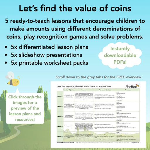 PlanBee Let’s find the value of coins KS1 Maths Money by PlanBee