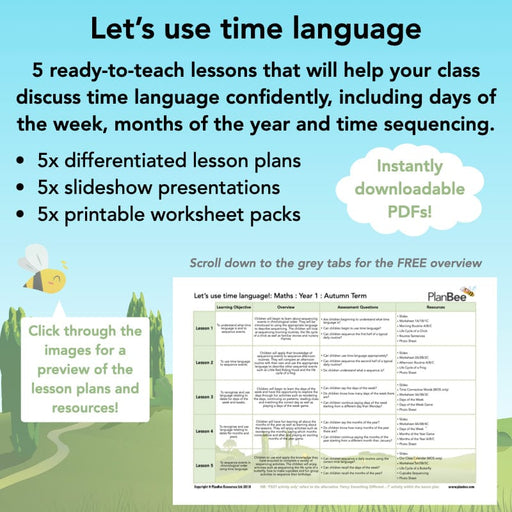 PlanBee Time Language Year 1 Maths lesson | KS1 Maths Plans