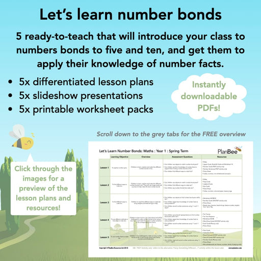 PlanBee Let’s learn number bonds - KS1 complete planning