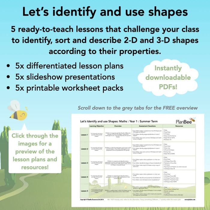 PlanBee Identify Properties of Shapes Year 1 Maths Lessons | PlanBee