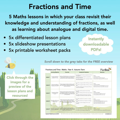 PlanBee Fractions and Time Year 4 Fractions Maths Lessons | PlanBee