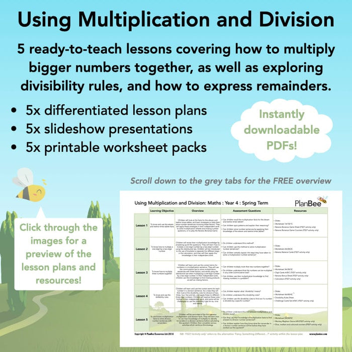 PlanBee Using Multiplication and Division: Year 4 Primary Maths Lesson Plans
