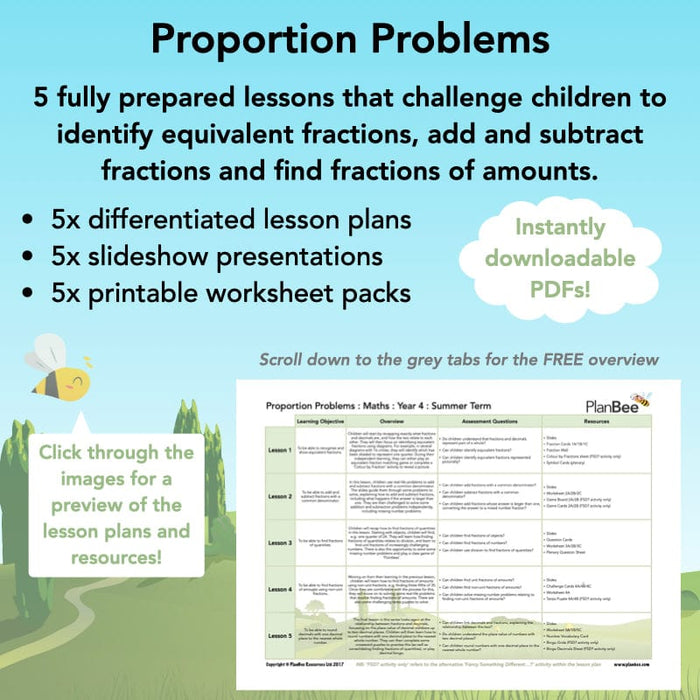 PlanBee Proportion and Fractions of Amounts Year 4 Maths by PlanBee