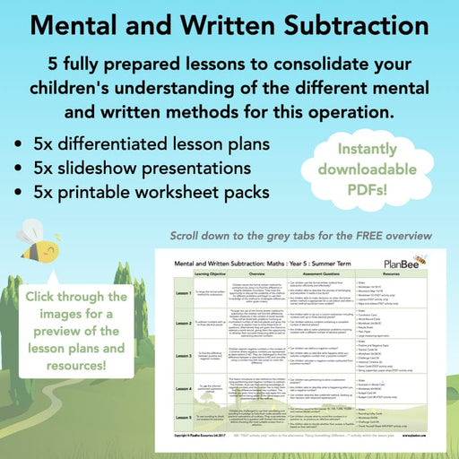 PlanBee Mental & Written Subtraction - Year 5 Maths Planning PlanBee