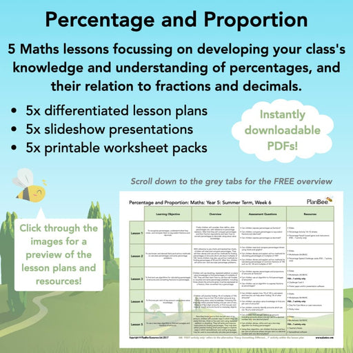 PlanBee Proportion and Percentage for Year 5 Maths Plans by PlanBee