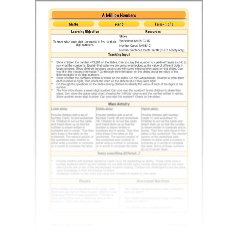 PlanBee A Million Numbers - Year 5 Maths Planning - Number & Place Value
