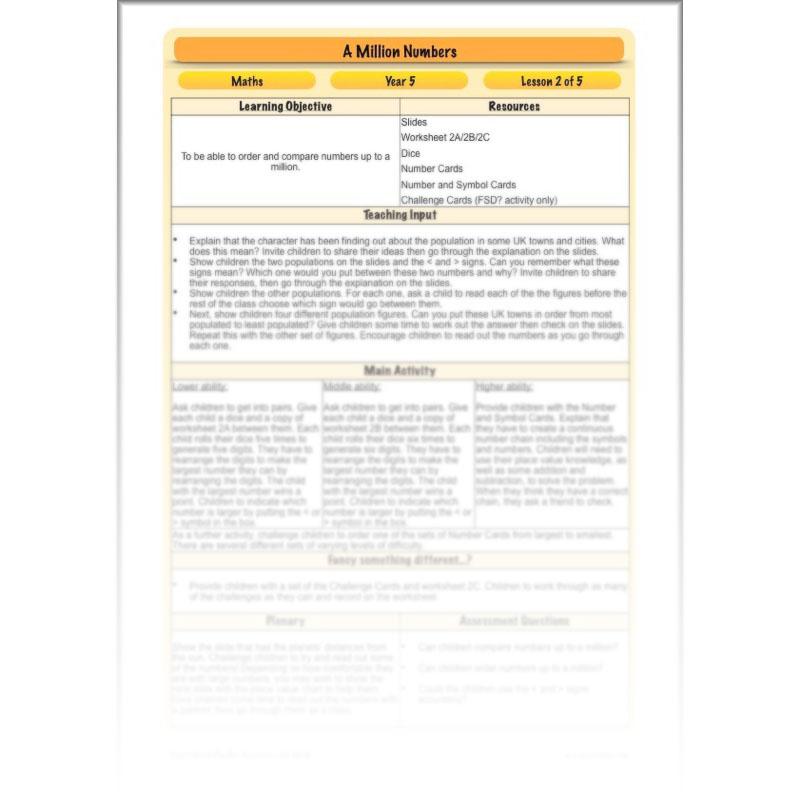 PlanBee A Million Numbers - Year 5 Maths Planning - Number & Place Value