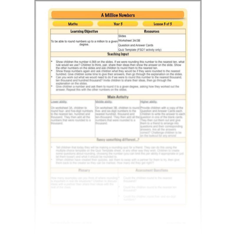 PlanBee A Million Numbers - Year 5 Maths Planning - Number & Place Value