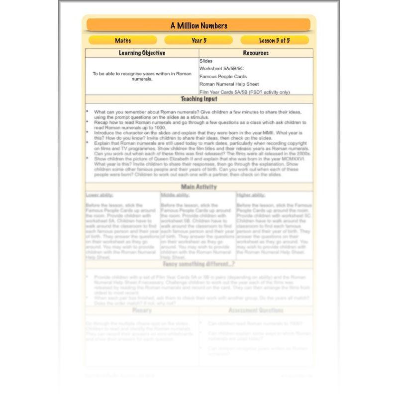 PlanBee A Million Numbers - Year 5 Maths Planning - Number & Place Value