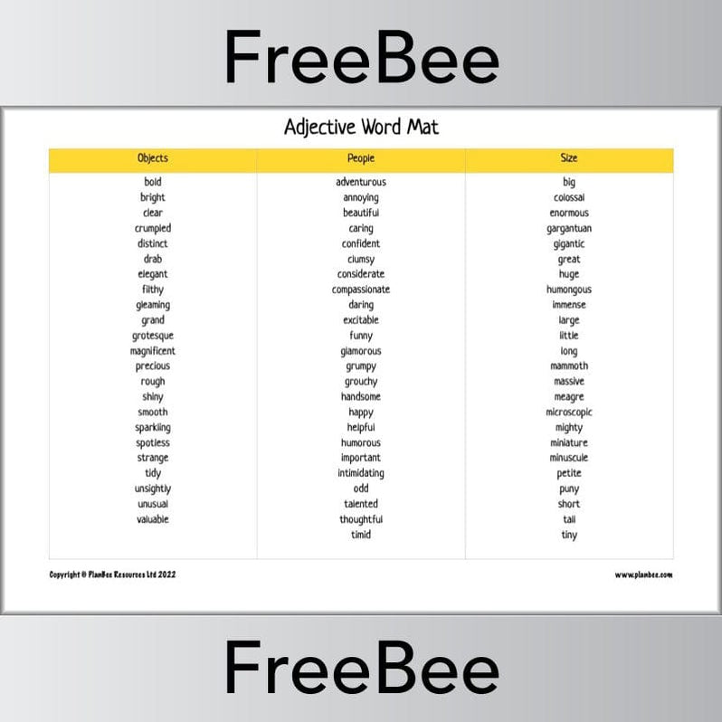 FREE Adjective Word Mat KS1 by PlanBee