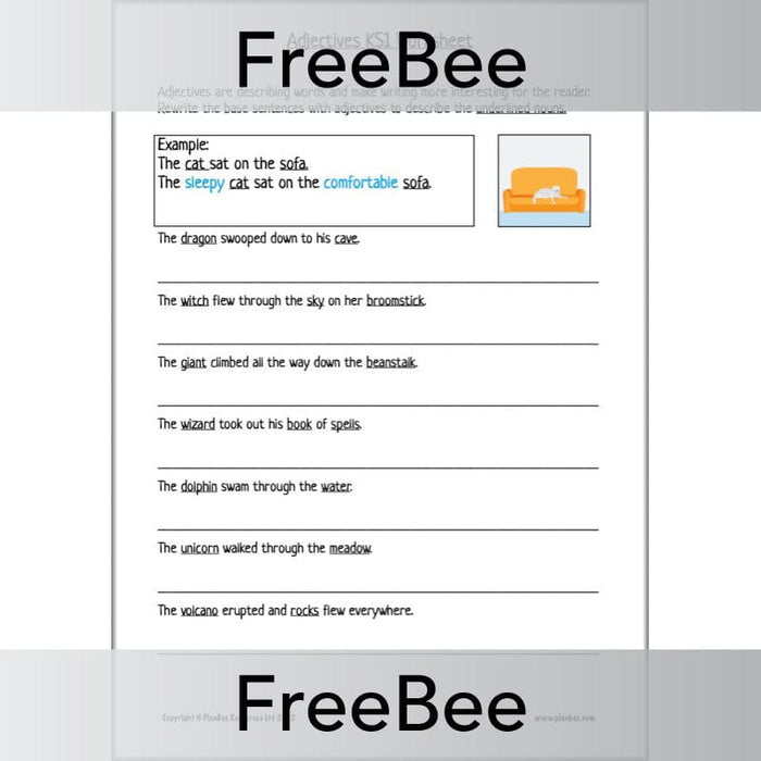 PlanBee FREE Adjectives KS1 Worksheet by PlanBee