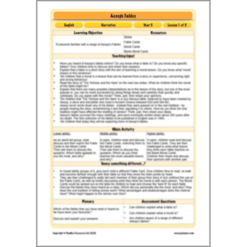PlanBee Aesop's Fables KS2 English Lesson Pack by PlanBee