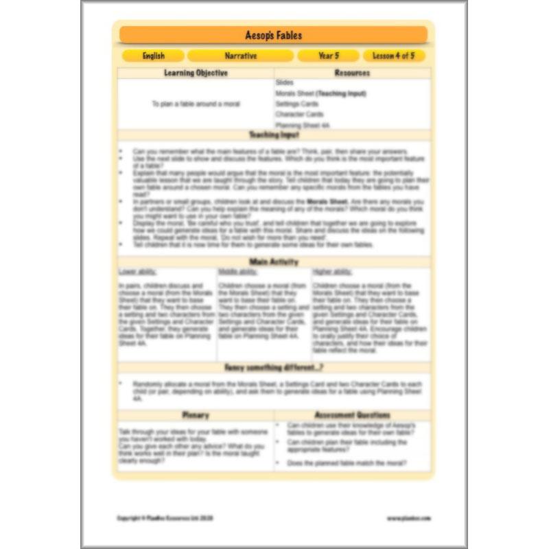 PlanBee Aesop's Fables KS2 English Lesson Pack by PlanBee