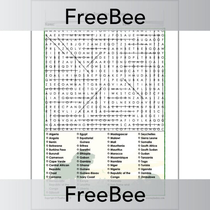 PlanBee African Countries Wordsearch | Free KS2 Downloadable Puzzle