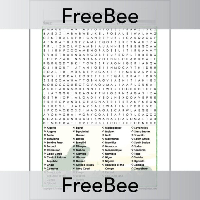PlanBee African Countries Wordsearch | Free KS2 Downloadable Puzzle