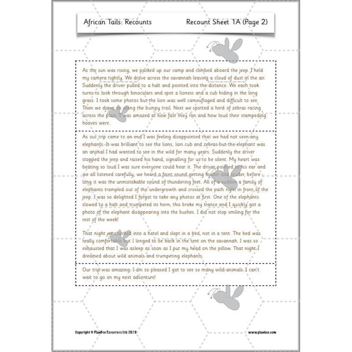 PlanBee African animals themed Year 2 English Lesson Plan by PlanBee