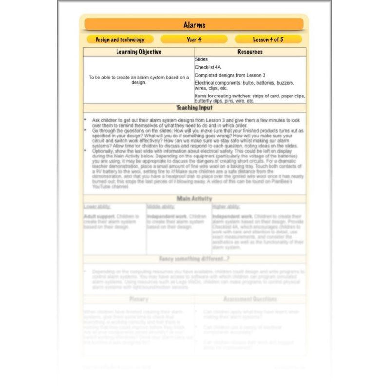 Alarms Electrical Circuits DT Primary Resources PlanBee KS2
