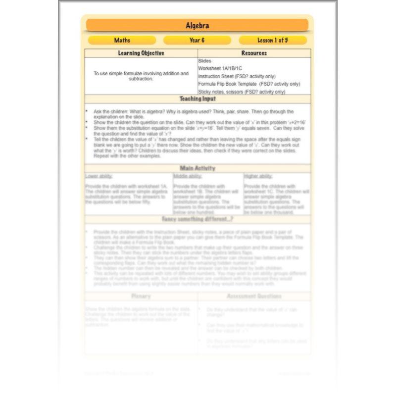 PlanBee Algebra: simple algebra lesson planning for Year 6