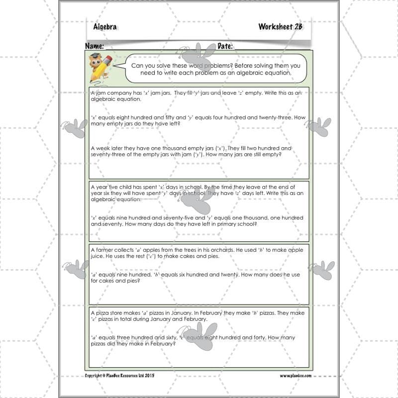 PlanBee Algebra: simple algebra lesson planning for Year 6