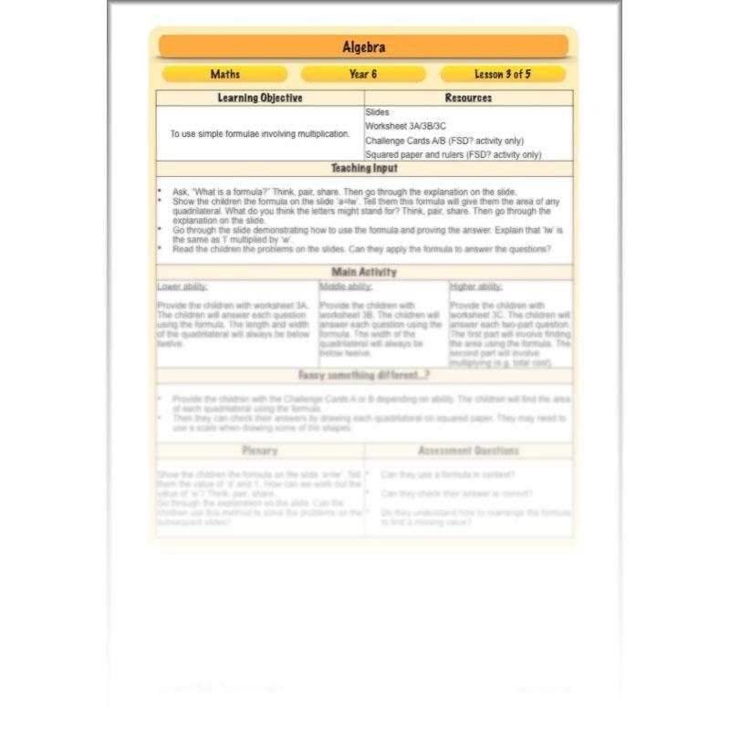 PlanBee Algebra: simple algebra lesson planning for Year 6