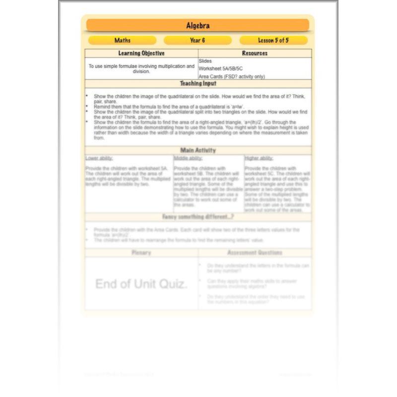 PlanBee Algebra: simple algebra lesson planning for Year 6