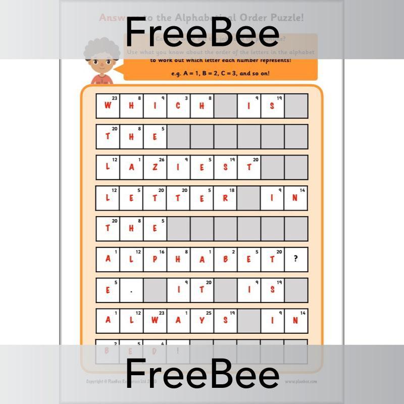 Free Alphabetical Order KS1 Puzzle by PlanBee