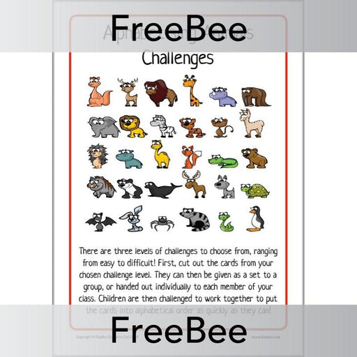 Free Alphabetising Animals Challenges by PlanBee