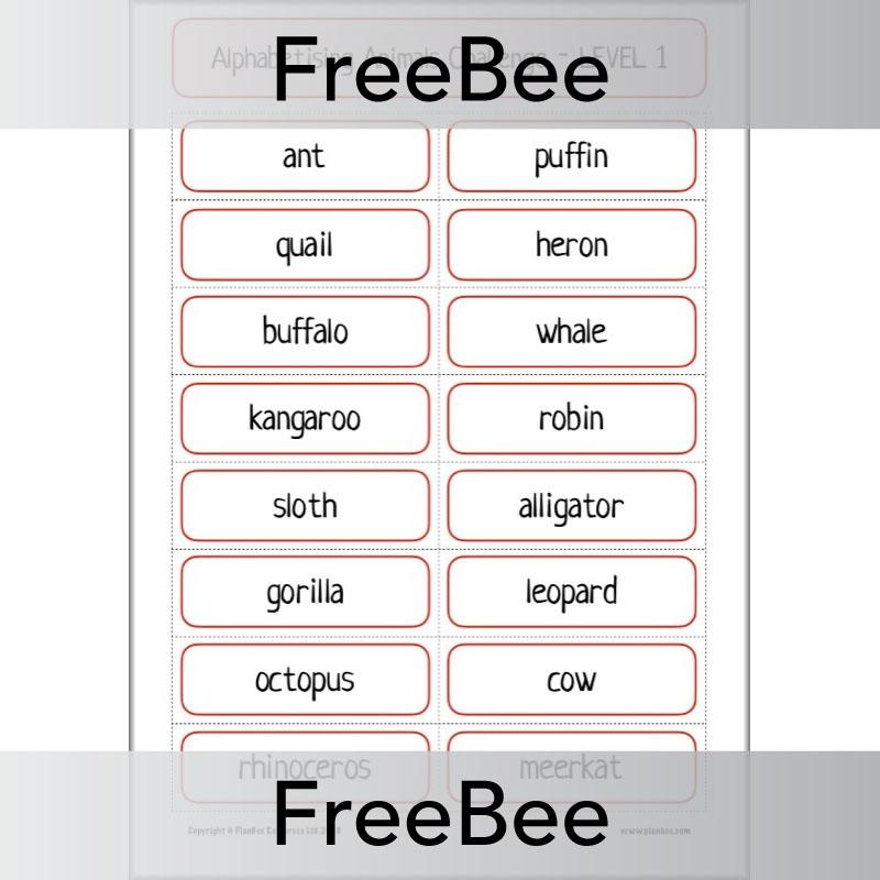 Free Alphabetising Animals Challenges by PlanBee