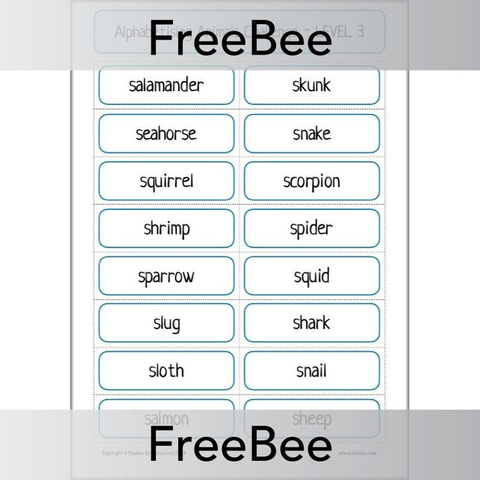 Free Alphabetising Animals Challenges by PlanBee
