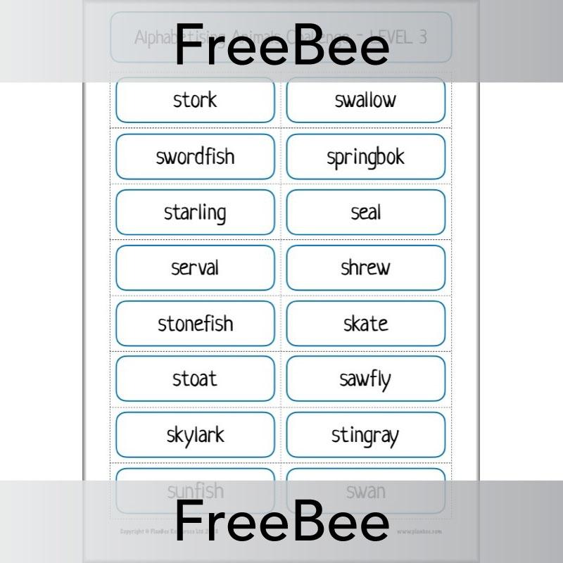 Free Alphabetising Animals Challenges by PlanBee