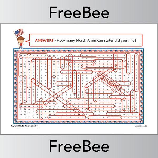 PlanBee FREE American States Word Search KS2 resource by PlanBee