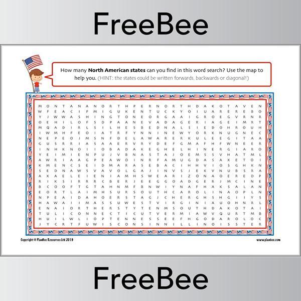 PlanBee FREE American States Word Search KS2 resource by PlanBee