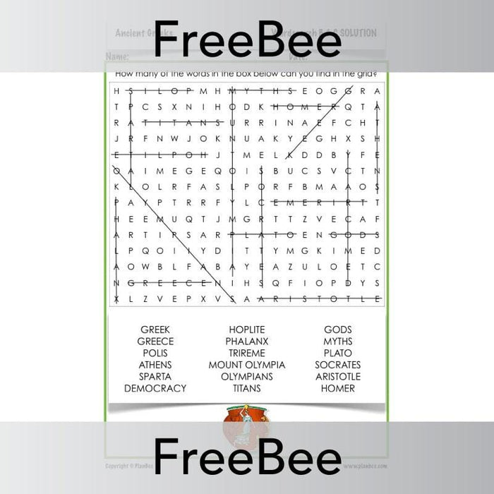 Free Ancient Greece Word Search Answers | PlanBee FreeBees