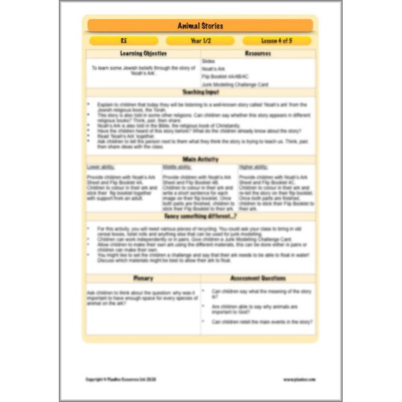 PlanBee Animal Stories Year 1/2 Planning Pack | KS1 RE Planning