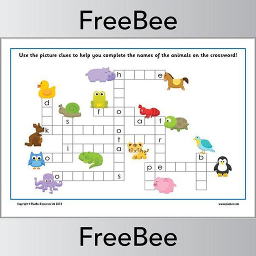 PlanBee Downloadable Free Animals Crossword KS1 by PlanBee